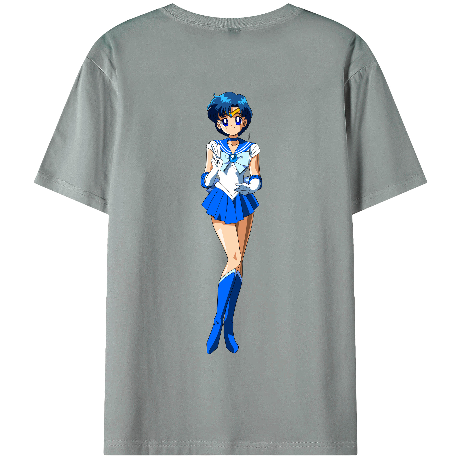 （画像用） 美少女戦士セーラームーン 水野 亜美 みずの あみ Sailor Moon Mizuno Ami 綿100％ メンズ半袖Tシャツ（バックプリント） 通気性